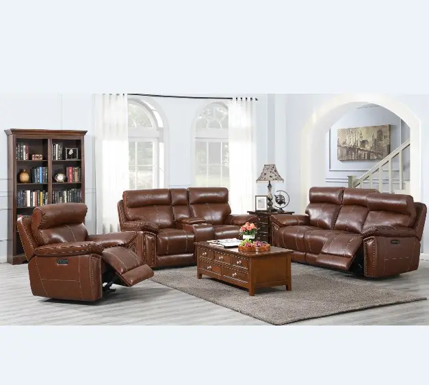 American Style Leather Sectional Home Furniture Set 3 Pieces Power Reclining Sofa Set Living Room Design