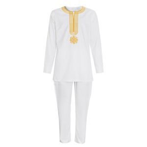 H & D Costume Africain pour Hommes Style Africain <span class=keywords><strong>Agbada</strong></span> Ensemble 3 Pièces Bleu à Manches Larges Brodé - Product Image 4