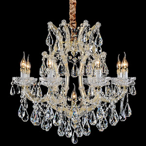 Lustre en cristal finition or, base d'ampoule E26, LED blanc chaud 2700K, hauteur réglable, garantie 5 ans, luminaire suspendu pour salon - Product Image 4