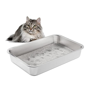 Bac à litière pour chat en acier inoxydable de grande taille, antidérapant, anti-odeur, anti-adhésif, surface lisse, facile à nettoyer, ne s'abîme jamais - Product Image 6