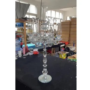 Candelabros de mangas de vidro, suporte de vela de 7 braços altos, atacado, pendurado, cristais