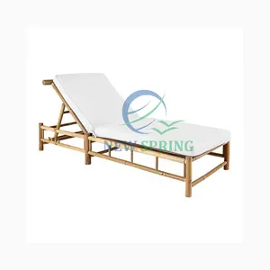 Bamboo beach sunbed Sunlounger Bamboo Adjustable Chaise Lounge Outdoor Pool Chair Day Bed