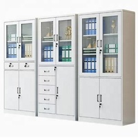 Armoire de rangement pour documents en métal durable, avec porte en verre verrouillable, grande capacité, avec deux tiroirs, pour bureau et école