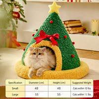 Lit pour animaux de compagnie Noël 2026, Nid douillet et chaud pour chat, Petite niche pour chien, Lit-caverne semi-fermé pour chat, Lavable, en peluche, Mobilier d'hiver pour animaux