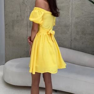 Nouvelles Robes Mini Tendance OEM pour Femmes – Robe d'Été Décontractée en Lin et Coton avec Taille Naturelle, Tissée, Unie et Sexy - Product Image 4