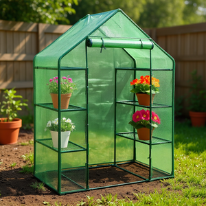 Serre de culture portable mini 4 niveaux 8 étagères, petite taille, couverture verte, usage agricole, modèle D0100HE3PSV - Product Image 2