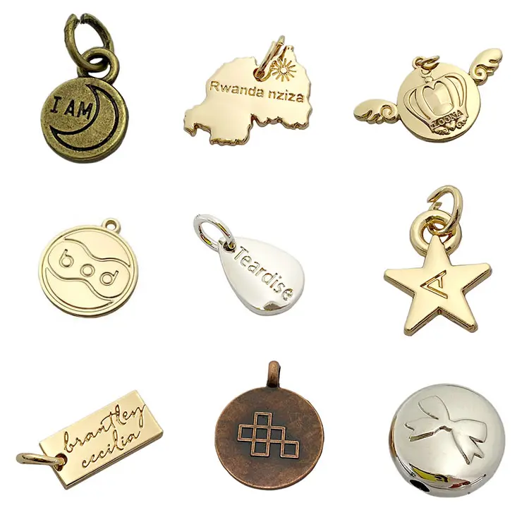 Roundness gold pendant making engraved logo custom charm jewelry tags for necklaces