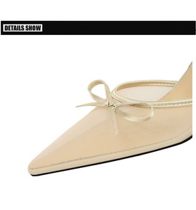 Tacco gattino décolleté donna tacco <span class=keywords><strong>con</strong></span> fiocco in pizzo disegno a punta a punta e cinturino per eleganti look estivi in stile coreano - Product Image 5