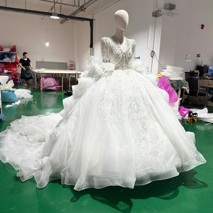 Jancember ชุดแต่งงานแขนสั้นหางยาวสำหรับสาวๆ XS076สวย - Product Image 3