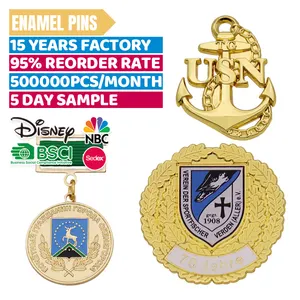 Gold Plating Lapel Pin Badge Custom Ocean Boat Logo Metal Zinc Alloy Embossed 3d Enamel Badges And Pins With Ribbon Honour