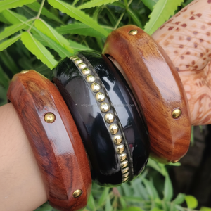 Brazaletes de Madera de Mango Hechos a Mano, Estilo Religioso, Forma Redonda, Brazalete de Cristal, Buen Precio - Product Image 1