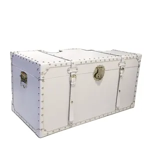Grote Witte Lederen Kofferbak Dozen Voor Orgnization, Decoratieve Opslag Kubus Met Metalen Slot