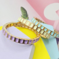 Bracelet jonc empilable tendance en émail diamant carré cristal moka, best-seller