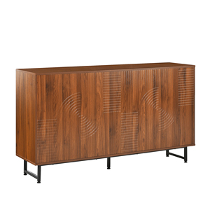 Mid-Century Modern <b>Walnut</b> <b>Sideboard</b> Buffet Cabinet Geometric Carved Storage Metal Legs Multi-Purpose Credenza Home Furniture - Product Image 5