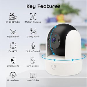 Caméra de sécurité intelligente Geeni Orbit 3MP PTZ 2K HD pour intérieur avec suivi automatique des mouvements, inclinaison et rotation, utilisation en extérieur - Product Image 2