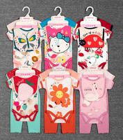 Ensemble de layette pour nouveau-né de 5 pièces, vêtements d'été en coton, comprenant un bavoir, une barboteuse, style européen-américain, imprimé animal, bouton unique