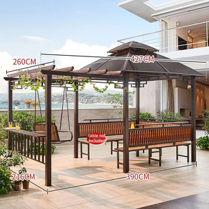 Gazebo de Jardín de Lujo con Techo Doble de Aluminio y Madera para Exteriores 2024, Pérgola con Marco Recubierto de Polvo y Techo de PC Resistente - Product Image 5