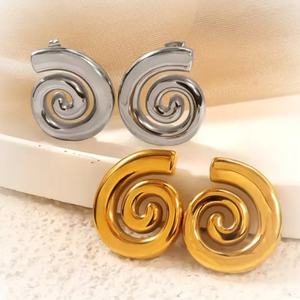 Vente en gros de boucles d'oreilles géométriques en spirale minimalistes en acier inoxydable, plaquées or 18 carats, hypoallergéniques, bijoux pour femmes, nouvelle mode - Product Image 1