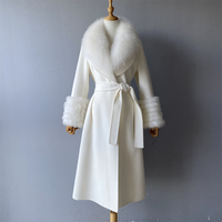 Manteau en laine double face Jxwatcher de luxe, nouvelle mode hiver, avec col et poignets en vraie fourrure de renard, style long, doux, personnalisé pour femme