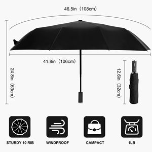 Parapluie pliant automatique noir uni en pongee, coupe-vent, 23 pouces, idéal pour les cadeaux d'affaires – Vente chaude - Product Image 2