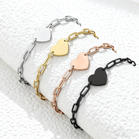 Bracelet chaîne trombone en acier inoxydable Ywyougang avec breloque cœur, personnalisable par gravure, multicolore pour femmes et cadeaux