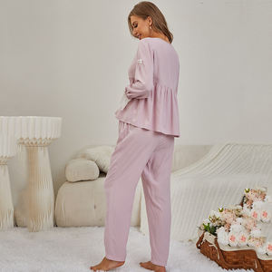 Nuovo pigiama premaman pigiama a manica lunga Set di graziosi abiti da notte da donna con apertura di lacci per la gravidanza - Product Image 4