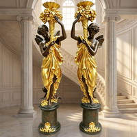 Statue de déesse classique en bronze doré, paire de sculptures de cornucopia artisanales pour intérieurs de luxe, sculpture en bronze