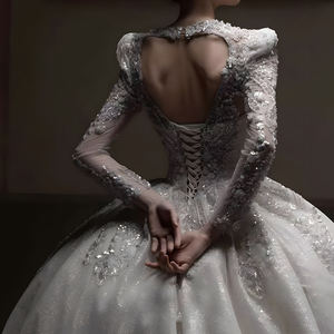 Jancember LSHT043 Clásico con cuello en V Sin espalda Vestidos de novia para mujer Vestidos para mujer - Product Image 6