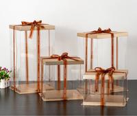 Boîte à gâteau carrée transparente de 10 pouces en or clair, boîte d'expédition pour gâteau avec couvercle et plateau dorés pour l'emballage de boulangerie