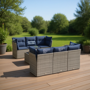 Conjunto de Sofás de Patio de Ratán Sintético Gris Noorat, 7 Plazas, Muebles de Exterior Duraderos, Estilo Contemporáneo - Product Image 2