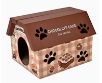 Maison pour chat en carton motif gingham en forme de gâteau au chocolat avec griffoir en forme de tranche de gâteau pour chats d'intérieur, vente en gros, direct usine