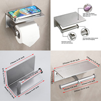 Porte-papier toilette moderne en aluminium spatial auto-adhésif avec étagère