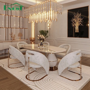 Set <span class=keywords><strong>Tavolo</strong></span> da Pranzo di Lusso Moderno in Marmo con Elegante Base Dorata per Progetti di Arredamento per Ville e Ristoranti di Hotel a 5 Stelle - Product Image 3