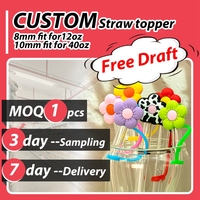 Toppers de paille en silicone personnalisés de 10mm 8mm Fabricant OEM Logo d'usine Couverture de paille 2D 3D Toppers de paille de Noël souples personnalisés