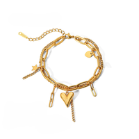 Bracelet en acier inoxydable plaqué or 18 carats bicolore avec breloque cœur et étoile, bracelet superposable pour fille branchée