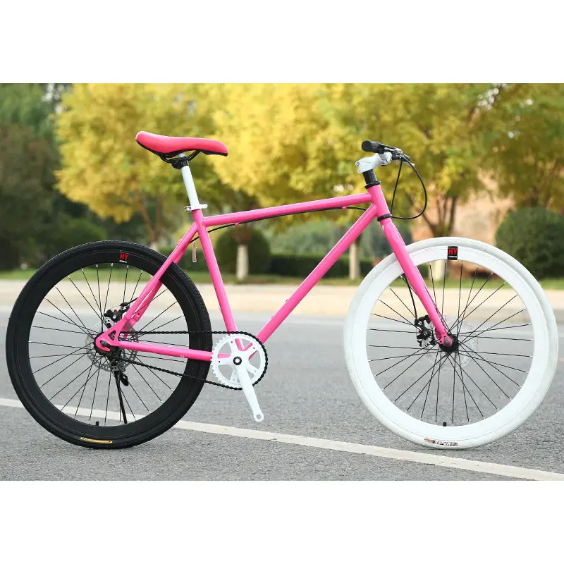 Tek hızlı bisiklet renkli sabit dişli bisiklet 24/26 inç çift disk fren sabit tekerlekli bisiklet