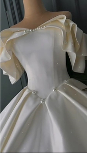 Nouvelles robes de mariée simples en satin nuage perlé, robes de mariée fines pour la brigade de photographie, robes de mariage - Product Image 4