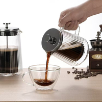 Cafetière à piston française à texture fine pour la maison, en verre double paroi résistant à la chaleur, pour le café, le thé et la mousse de lait