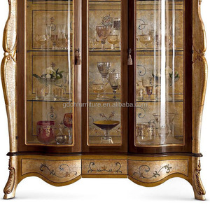 European Wine <b>Cabinet</b> <b>Living</b> <b>Room</b> Furniture Glass Doors <b>Tall</b> 3 166 Solid Wood Carving Wine <b>Cabinet</b> - Product Image 3