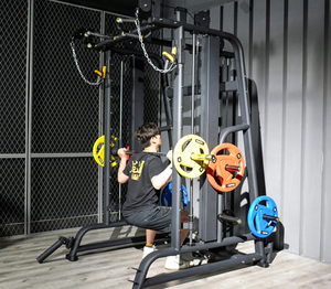 VIGFIT Barre d'entraînement multifonctionnelle en acier, rack pour haltères, salle de sport, musculation, fitness, utilisation commerciale, machine <span class=keywords><strong>Smith</strong></span>, noir mat/rouge - Product Image 4