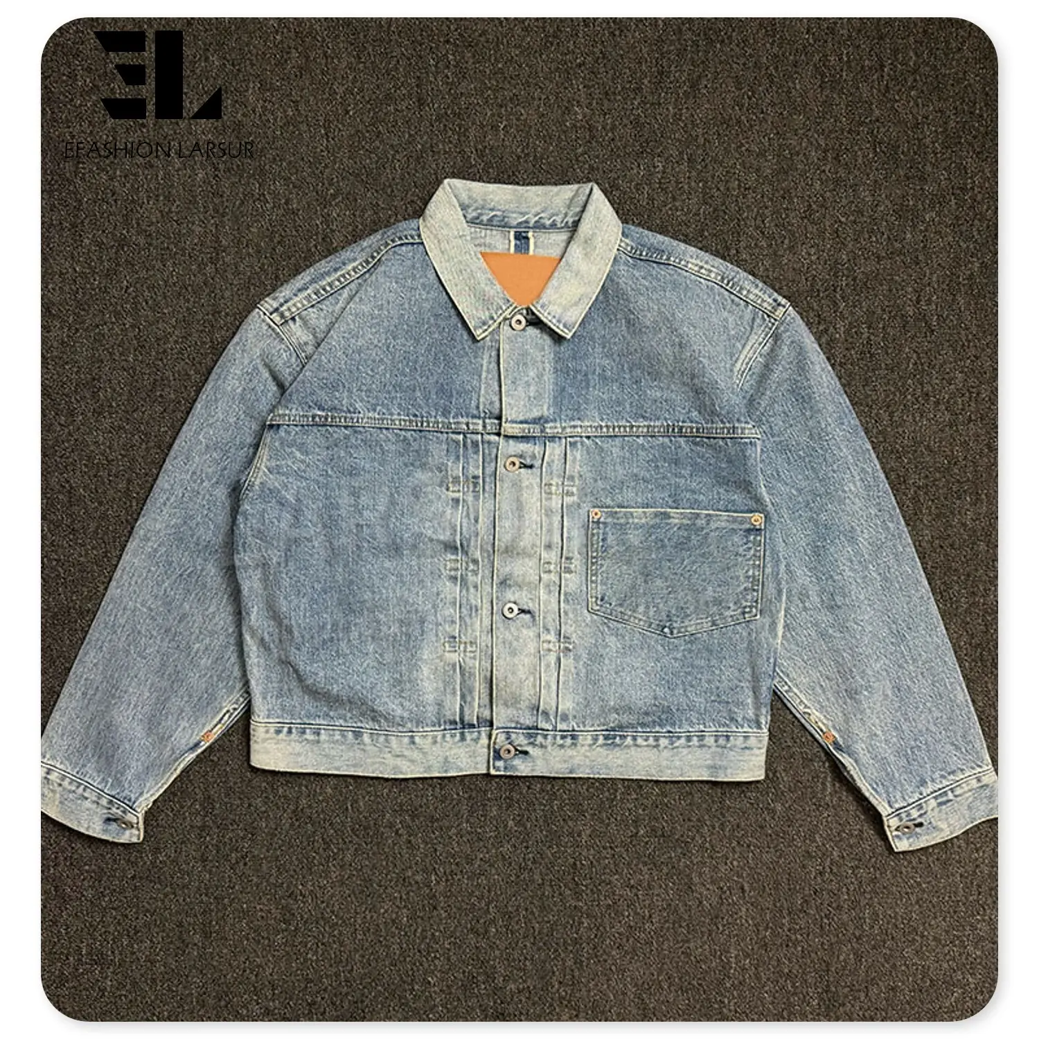 LARSUR Custom clothing manufacturer distress wash bomber denim flight jacket dye cotton twill short denim jean jacket men