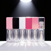 Tubes de brillant à lèvres vides transparents carrés ondulés multi-usages, contenants rechargeables pour teinture à lèvres, pinceaux moelleux, emballage cosmétique DIY