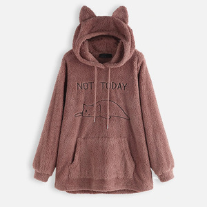 Sudadera con Capucha Extra Grande para Mujer, Tejida, de Manga Larga, Felpa, de Doble Cara, Informal, con Bordado de Animales, Transpirable y Cálida - Product Image 3