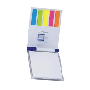 Özelleştirilmiş promosyon gökkuşağı yapışkan Memo Pad sert plastik kasa kalem ile yapışkan not dağıtıcı