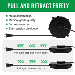 Mella Petit enrouleur de câble rétractable à 2 broches Cordon d'alimentation de 1.5 mètres - Product Image 2