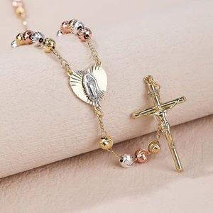 Collana del rosario con <span class=keywords><strong>San</strong></span> Judas Guadalupe Virgen zircone 14K placcato oro religioso cattolico Cadenas De Bodas per i cristiani - Product Image 2
