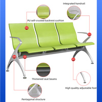 Banc d'attente moderne 3 places en fer rembourré vert, durable, pour hôpital, aéroport, bureau, clinique, meubles de salle d'attente publique