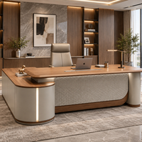 Bureau de direction moderne de luxe en forme de L avec éclairage LED pour bureau de direction, salle de PDG, bureau administratif, table en bois pour chef