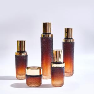 Factory Wholesale Custom Logo Round Brown 30ml-120ml Glass <strong>Cosmetic</strong> Skincare Bottles Set - Product Image 1