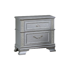 Elegance Gray Finish 2 <b>Drawer</b> Nightstand Decorative Glitter Front Bedside Table Bedroom <b>Storage</b> - Product Image 3
